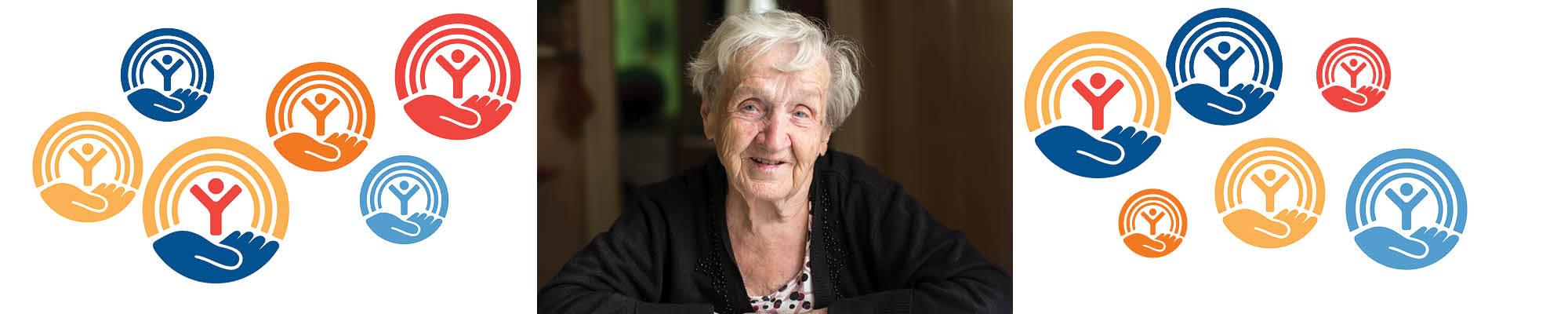 Senior aged woman looks at camera